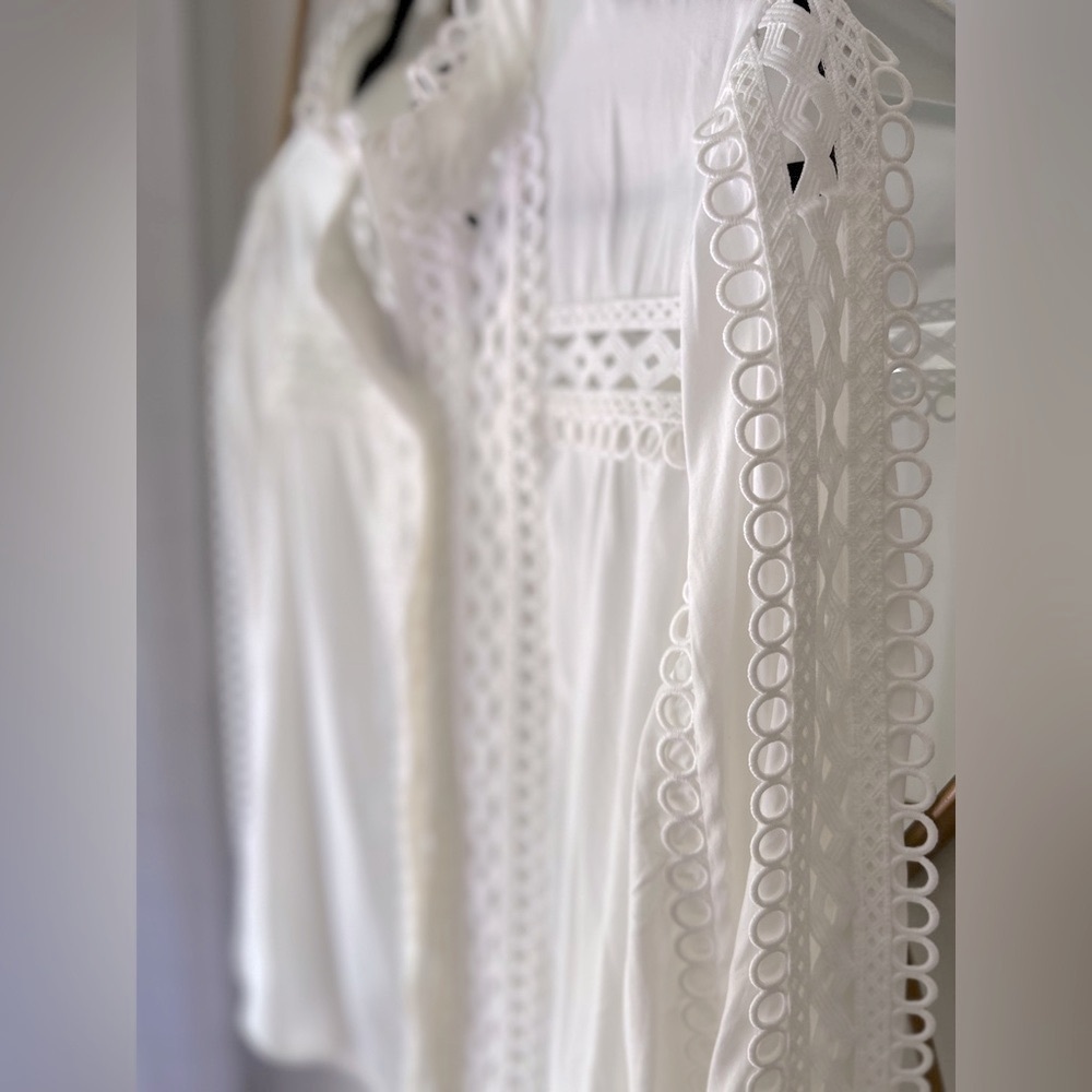 F21 Forever 21 Crochet Woven Lace Cutout Ivory White Blouse Womens L Large 8 - Picture 16 of 17